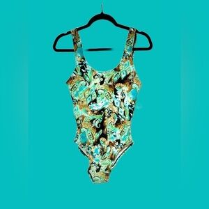 NWT Aliana One-Piece Multicolored Floral Swimsuit w/ Built-In Bra & Low Back, 12